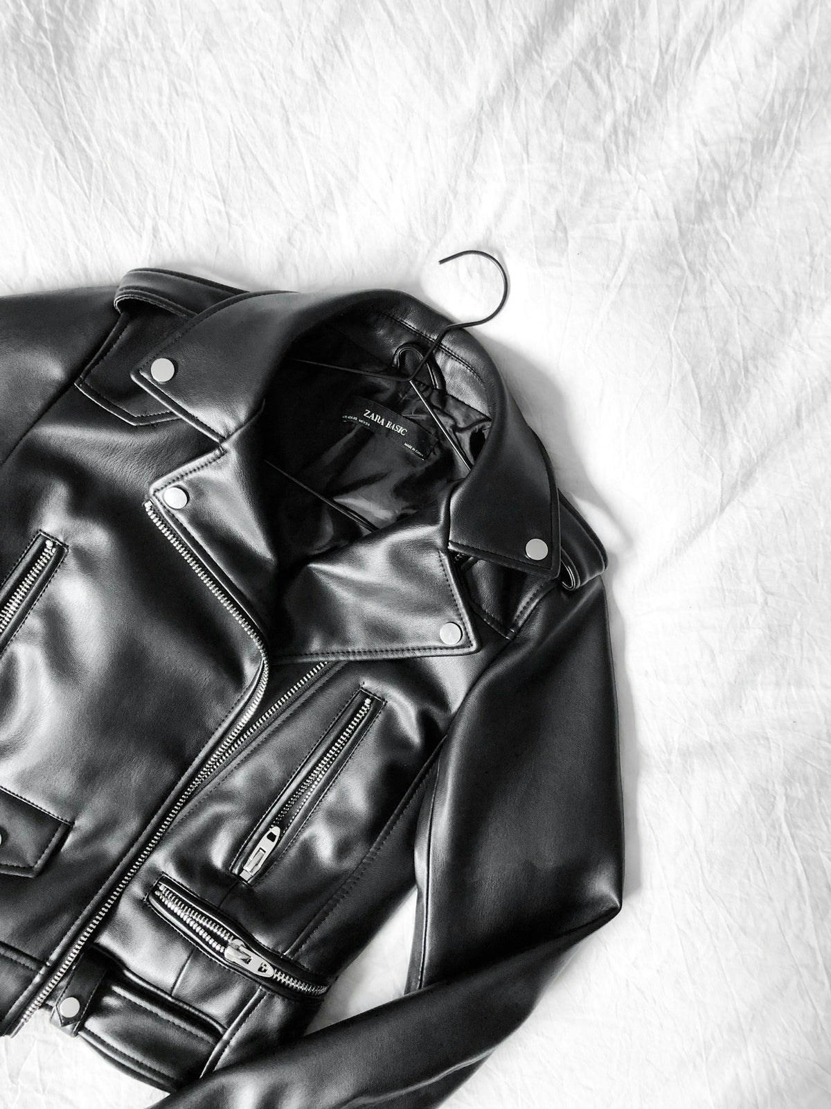 Black leather biker jacket